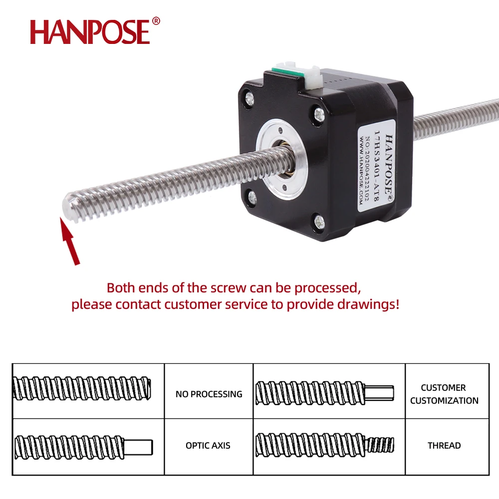 Nema17 stepper motor 42HA34-T8 Through screw motor lead 8mm 100/200/300/400mm 42 motor with screw for CNC milling machine