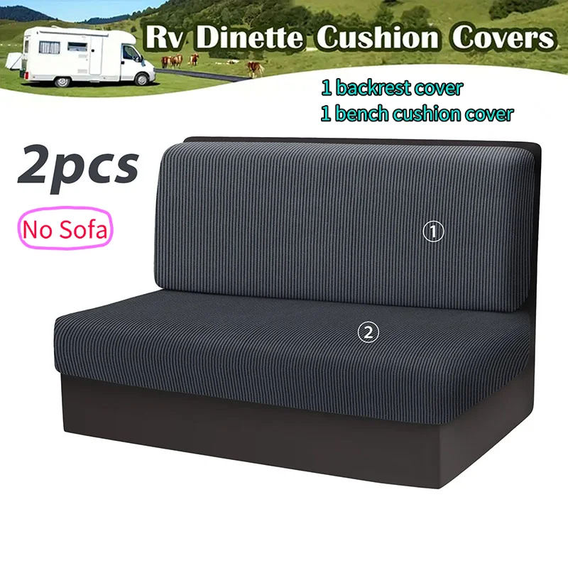 2pcs/set Stripes Armless Couch Cover Stretch RV Dinette Cushions Covers RV Camper Car Bench Seat Backrest Case for Outdoor Hotel