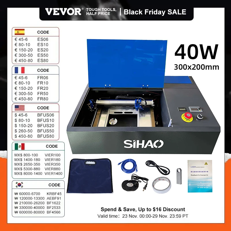 

VEVOR USB CO2 40w Laser Engraving Cutting Machine Laser Engraver Laser cutter 3020 40W for Wood Acrylic 110V/220V NEW Style