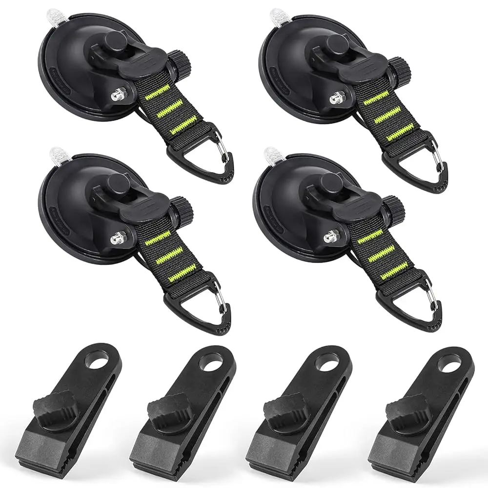 

Suction Cups Hooks Heavy Duty Outdoor Car Camping Essentials 4 Pieces Upgraded Tie Down Suction Cup,Camper Accessories Stron