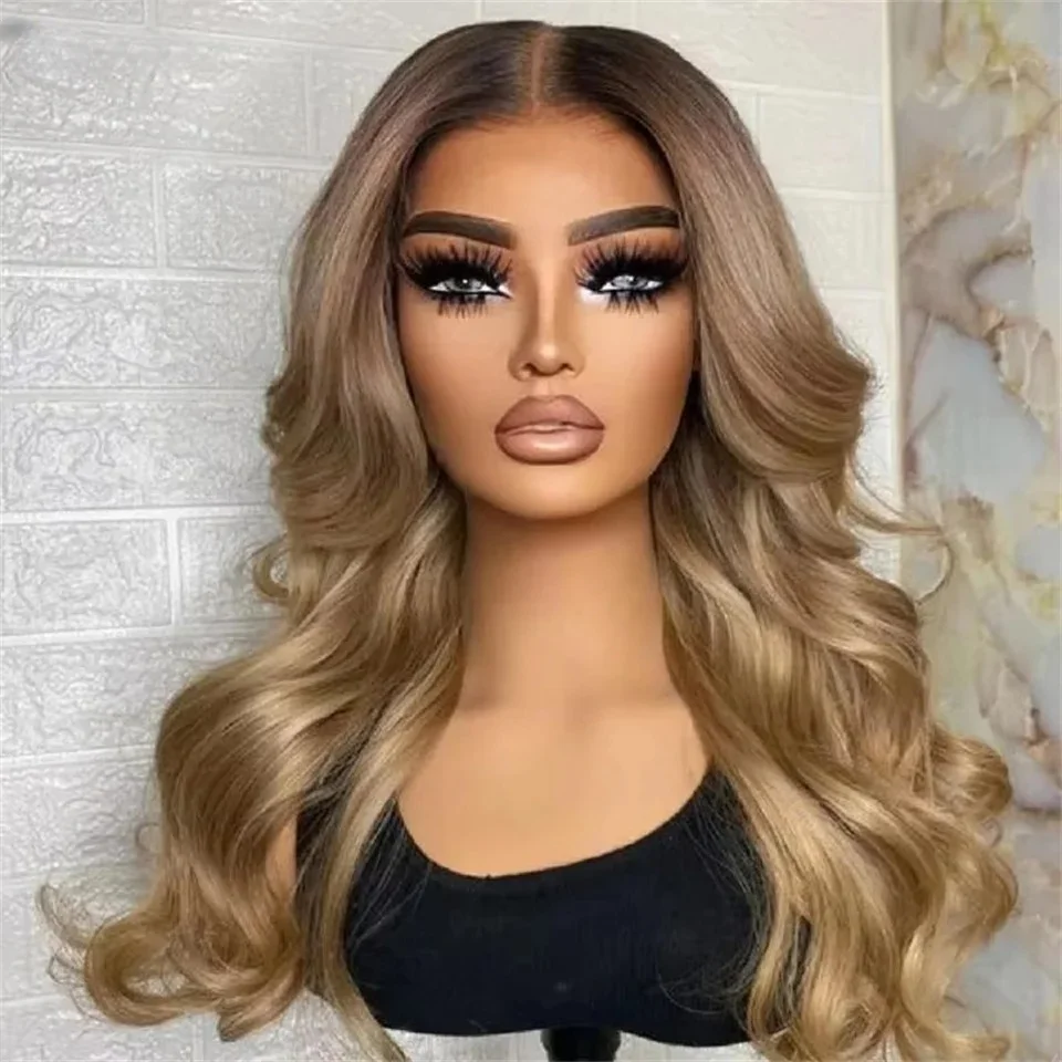 

Ombre Brown Glueless Soft Long body wave 5x5 Silk Base Jewish Human Hair With BabyHair HD Lace European Hair Preplucked