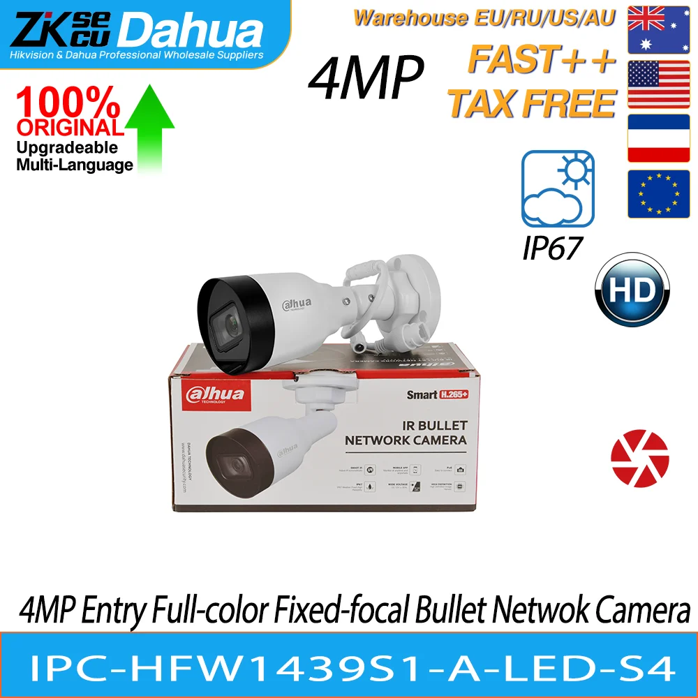 Dahua-câmera IPC-HFW1439S1-A-LED-S4 4MP Entry Full-color Fixed-focal Bullet POE Network Camera Bulit-in MIC Motion Detection