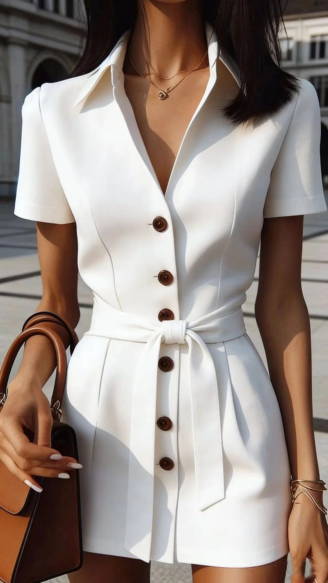 European American Women New Shirt Short Dresses Turn-down Collar Short Sleeved Single Breasted Dress with Belt Included Solid