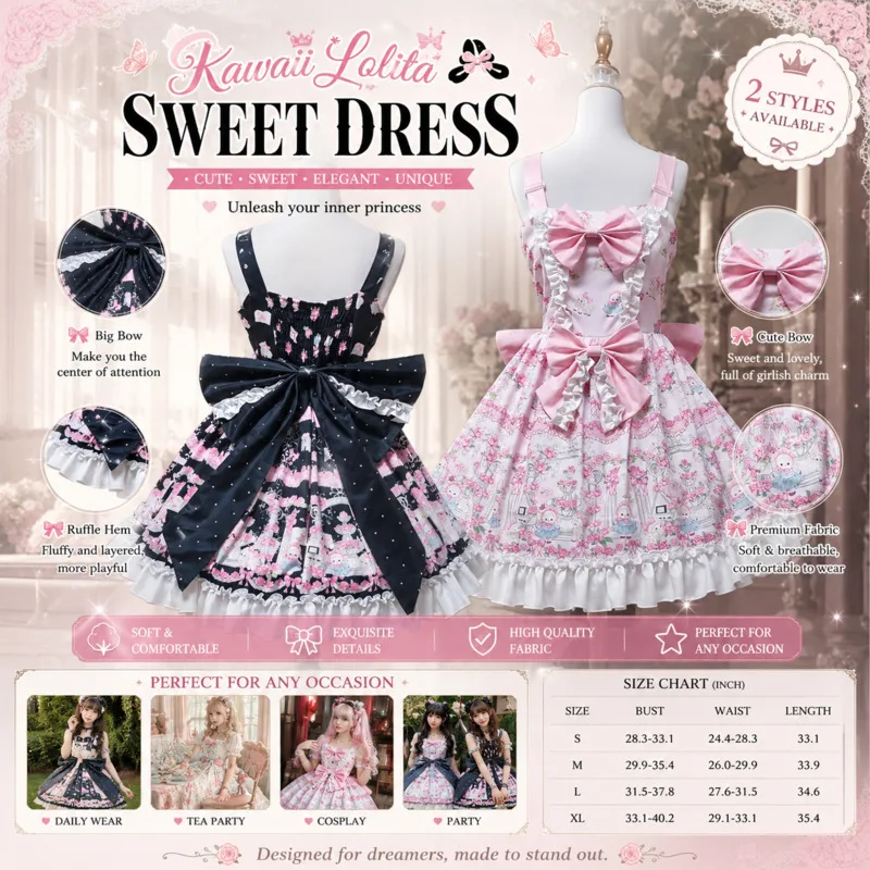 Y2K Sweet Lolita JK Kawaii Pink White Double Bow JSK Dresses Kawaii Princess Ruffle Midi Mini Party Dresses For Women Gift New