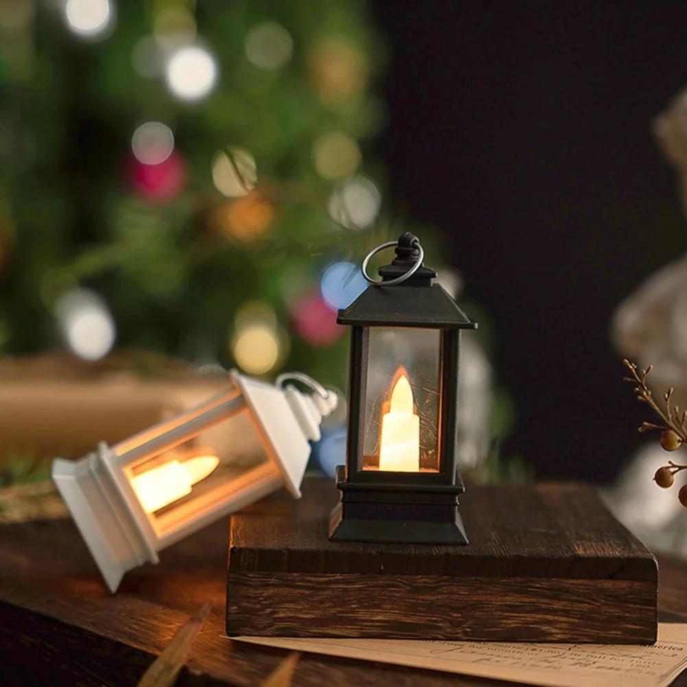 LED Electronic Candle Light Smokeless Flameless Mini Square Vintage Candle Lantern Outdoor Hanging Lanterns Halloween Decoration