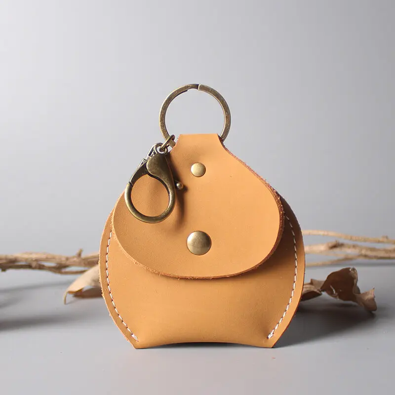 Retro Handmade Mens and Womens Small Coin Cases Real Cowhide Earphone Storage Pouch Personalized Keychains Ins Mini Wallet