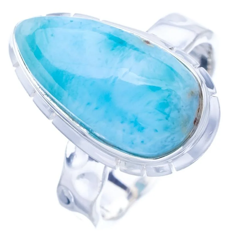 StarGems Natural Larimar  Handmade 925 Sterling Silver Ring 7 F0860