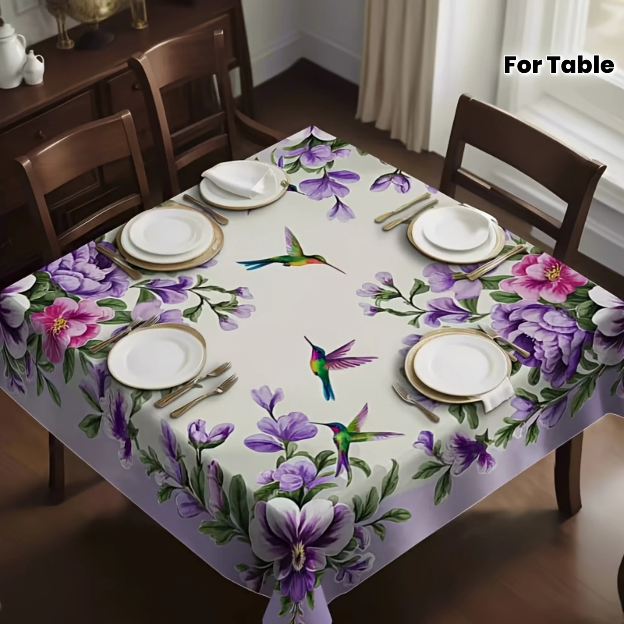 Vibrant Floral Butterfly Tablecloth Waterproof Spillproof Dining Table Cover for Home Decor