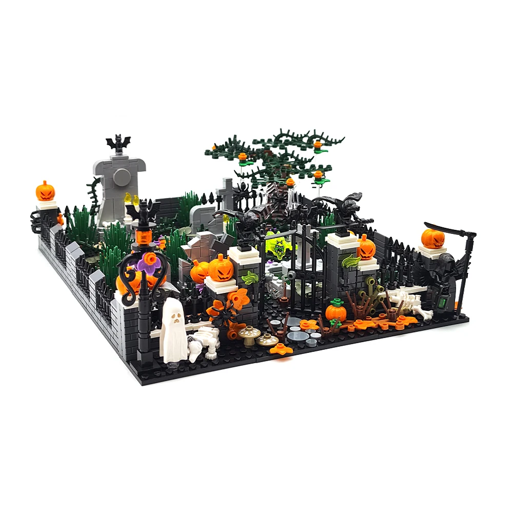 MOC Halloween haunted house building block toy set DIY assembly horror cemetery scene building combination party decoration gift