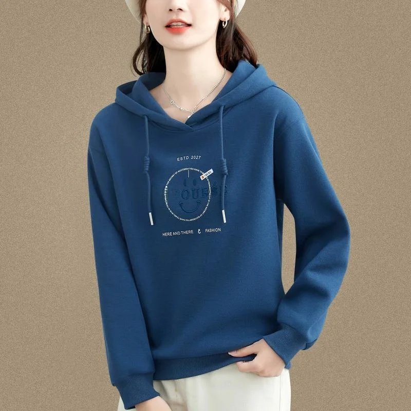 Loose Fit Ladies Hoodie Long Sve Thin Spring Autumn Blue Casual Outerwear Slimming Effect Comfortable Cotton Commute Sle