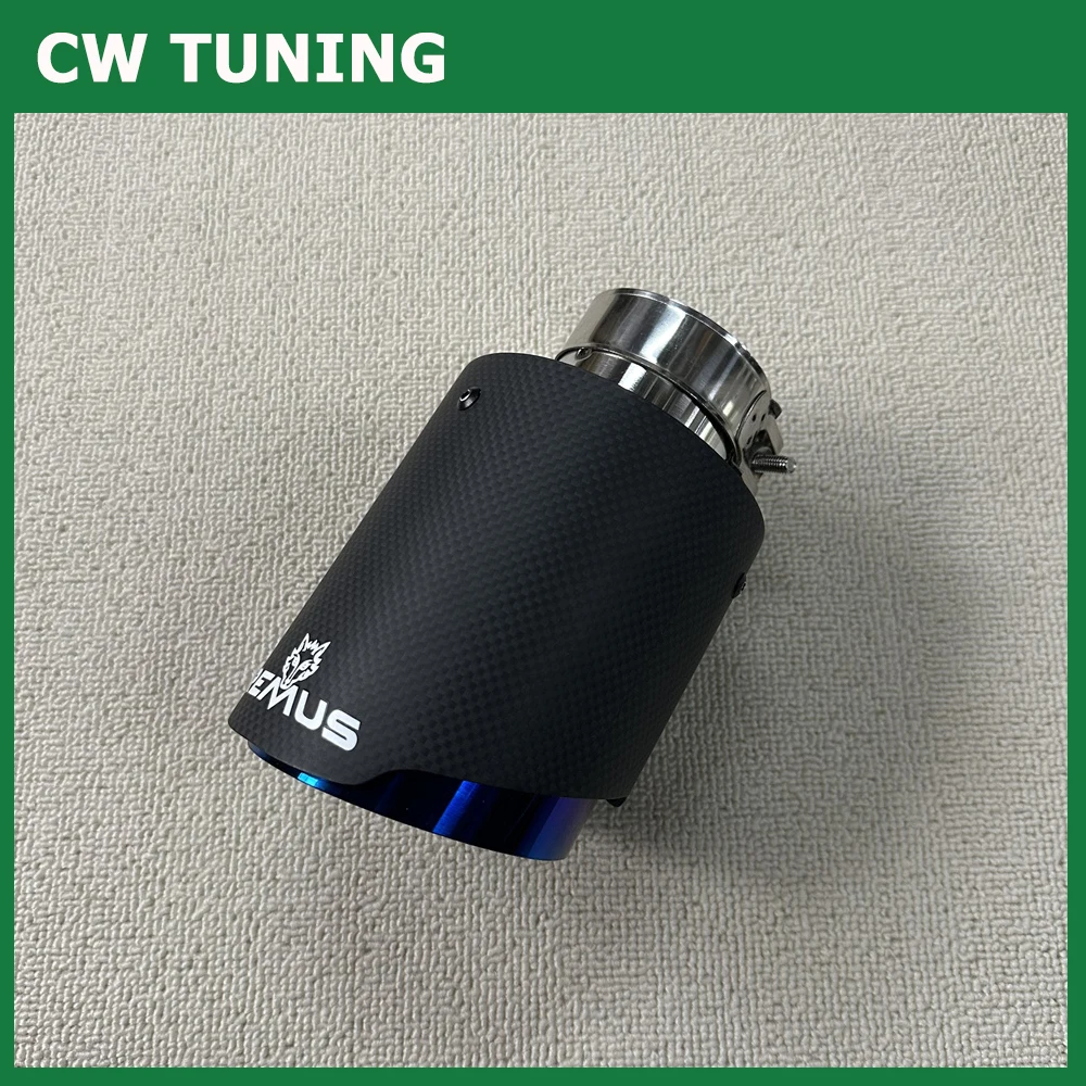 

1PCS Car Exhaust Tail Pipe Matt Carbon Tail End Blue Stainless Steel Straight Muffler Tip Flange With Remus Logo For Bmw F30