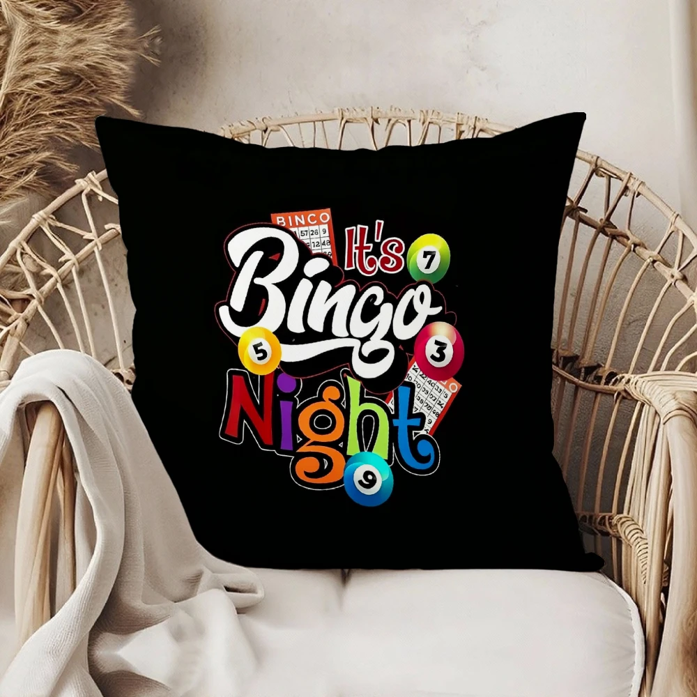 Square Throw Pillow Case Black Colorful It S Bingo Night With Bingo Balls And Cards Print For Living Room Sofa Bedroom Home Deco
