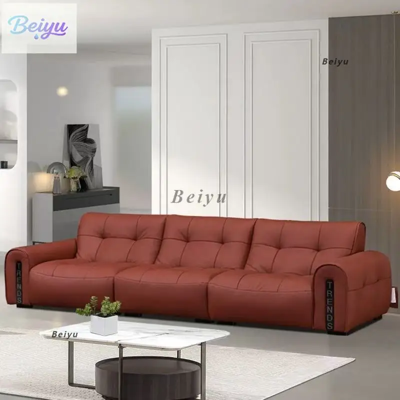 

Итальянский минималистичный 2025 новый кожаный диван для гостиной, светлый, роскошный первый слой из воловьей кожи, прямой ряд интернет-знаменитостей