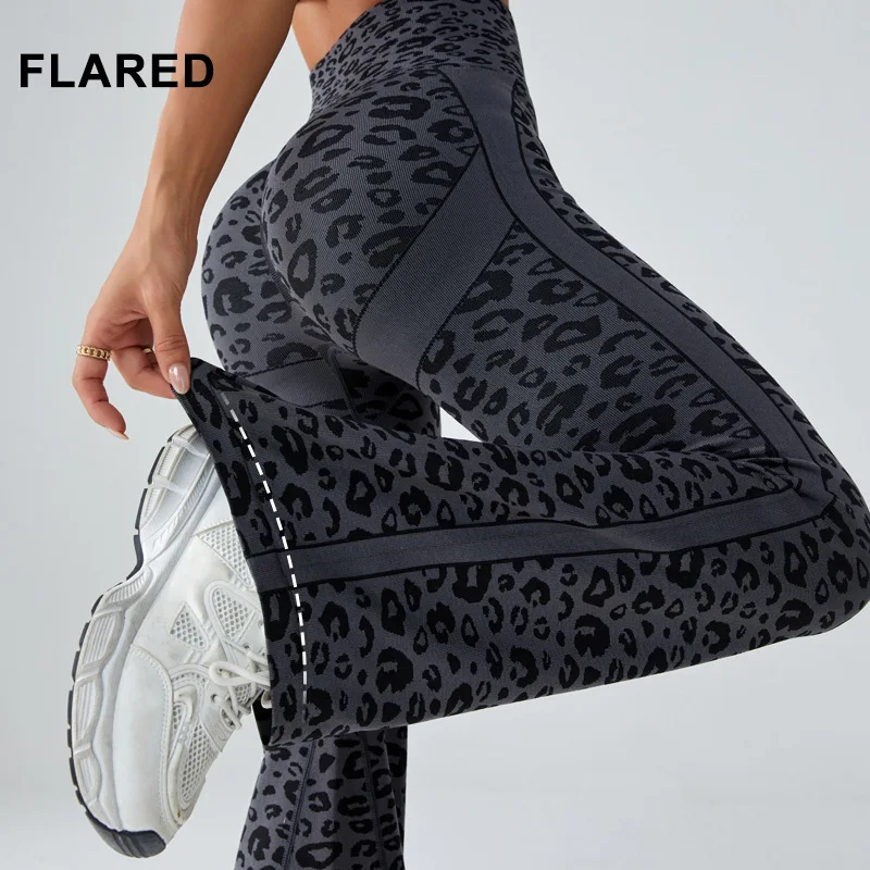 Y2K Leopard Flared Leggings Women Fashion High Waist Butt Lifting Yoga Pants Woman Thick Warm Outdoor Running Sports Trousers