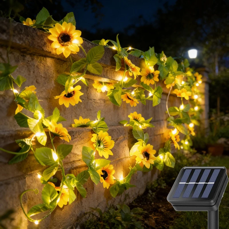 

LED Solar Sunflower String Light Outdoor Artificial Flower Vine Atmosphere Lamp for Garden Home Wedding Party Holiday Decoration