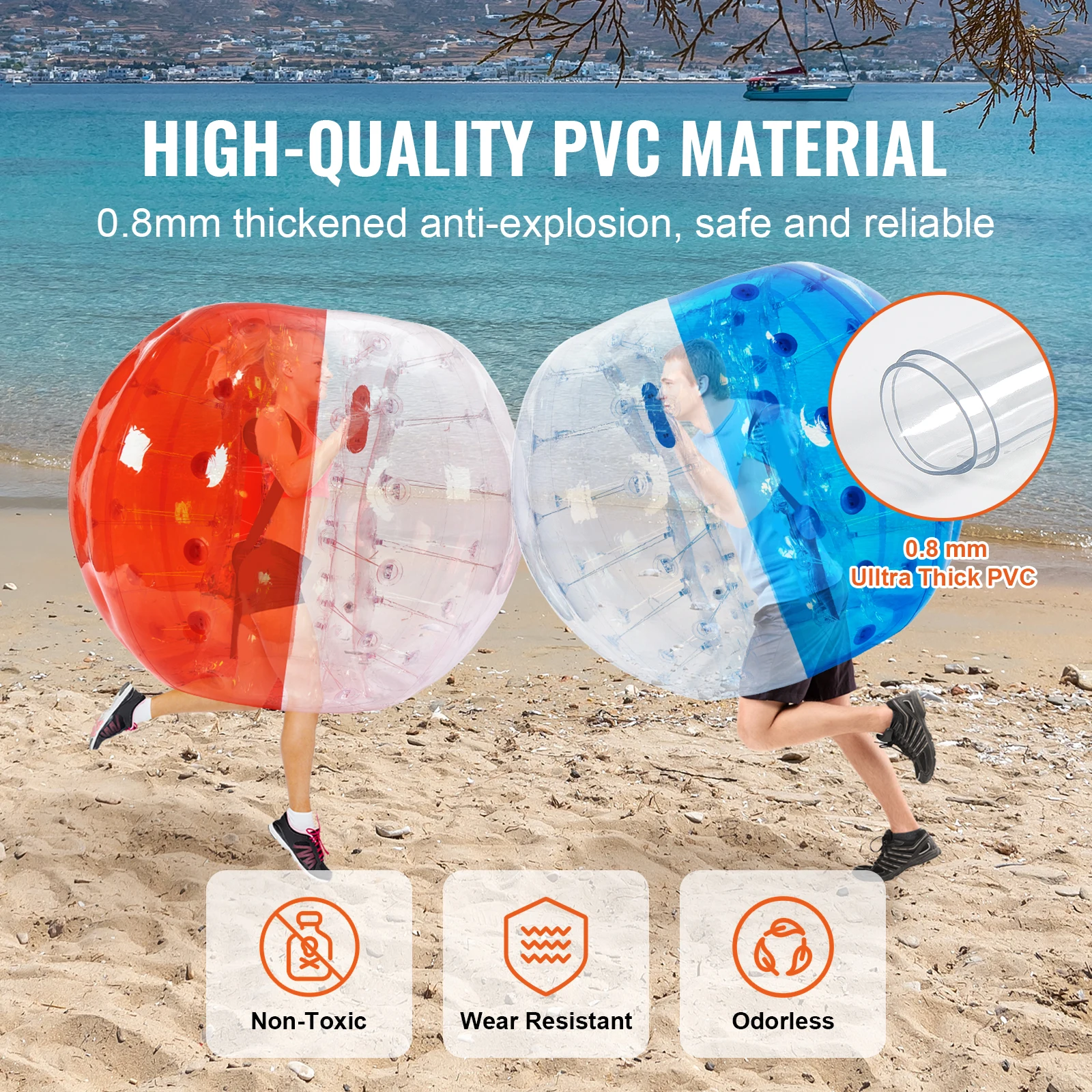 SucceBuy 2-Pack 5FT/1.5M كرات ممتصة للصدمات قابلة للنفخ 0.8 مللي متر كرات كرة قدم فقاعية سميكة كرات زورب قابلة للنفخ للبالغين أو الأطفال