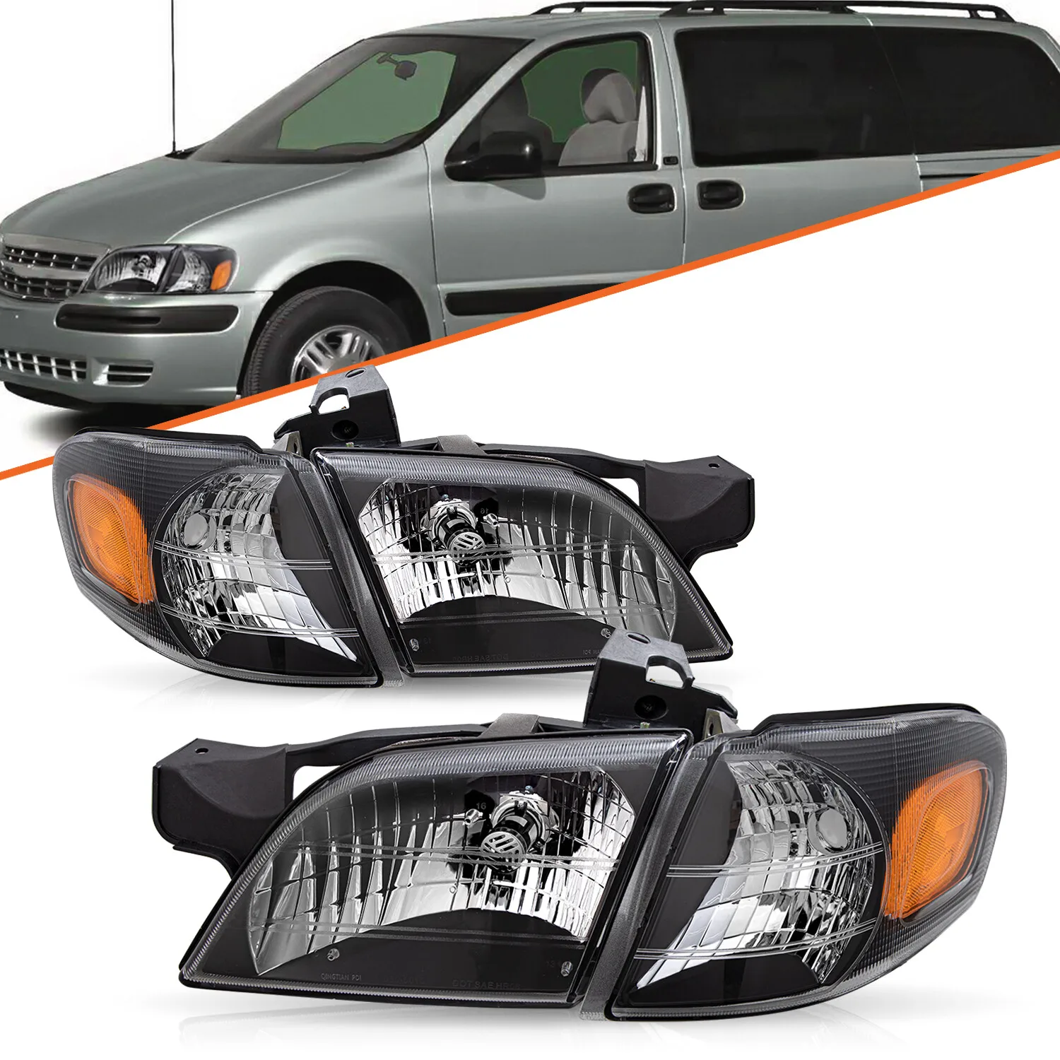 

For 1997-2005 Pontiac Montana Chevy Venture Black Headlights Assembly L+R Pairs