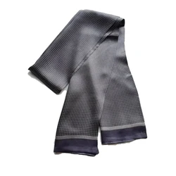 Men's 100% Silk Scarf Long Neckerchief Double Layer Cravat Grid Printed Pattern