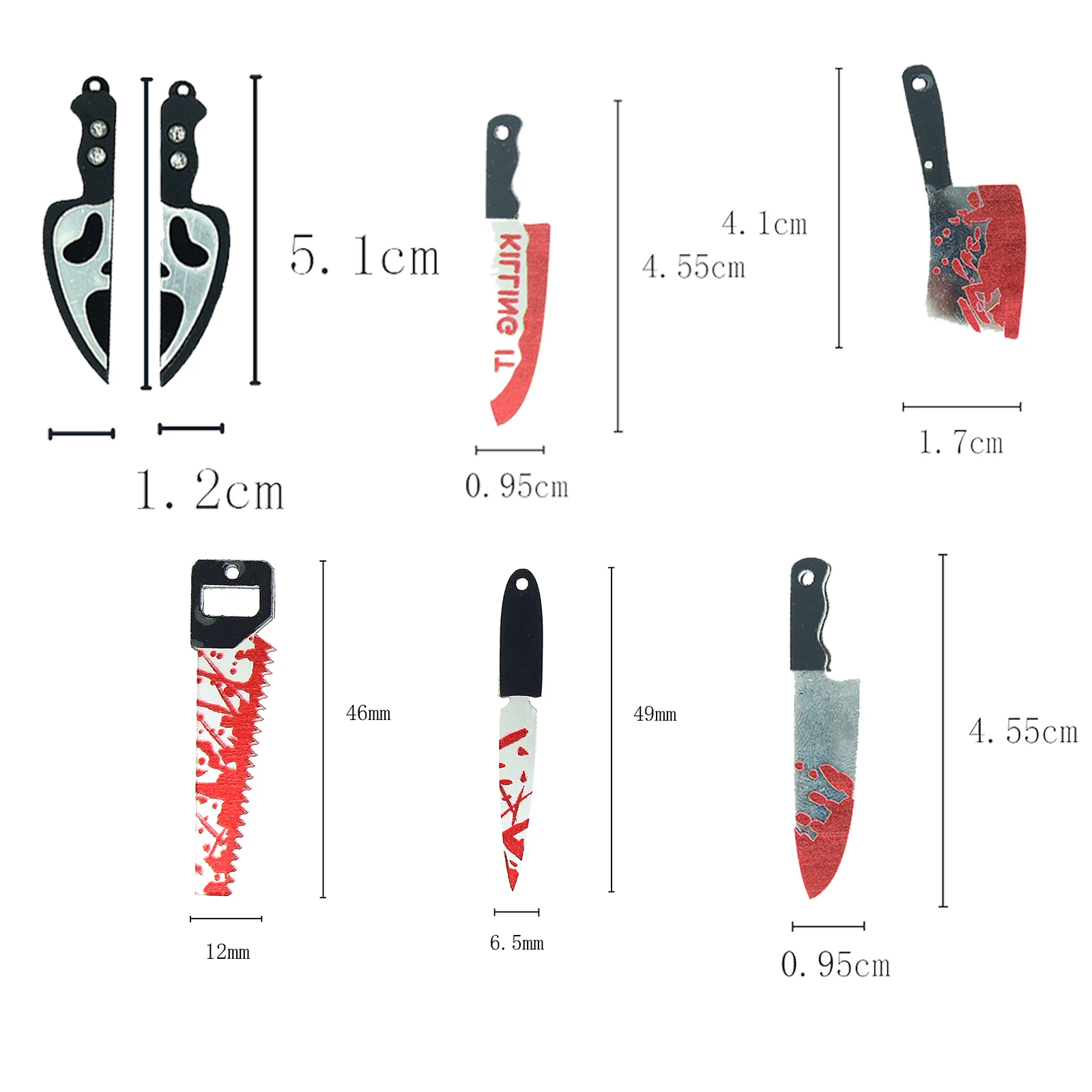 10pcs/lot Bloody knife 2 Charms Halloween Skull Charm for Jewelry Making Earrings Necklace Pendants DIY Halloween Gifts Supplies