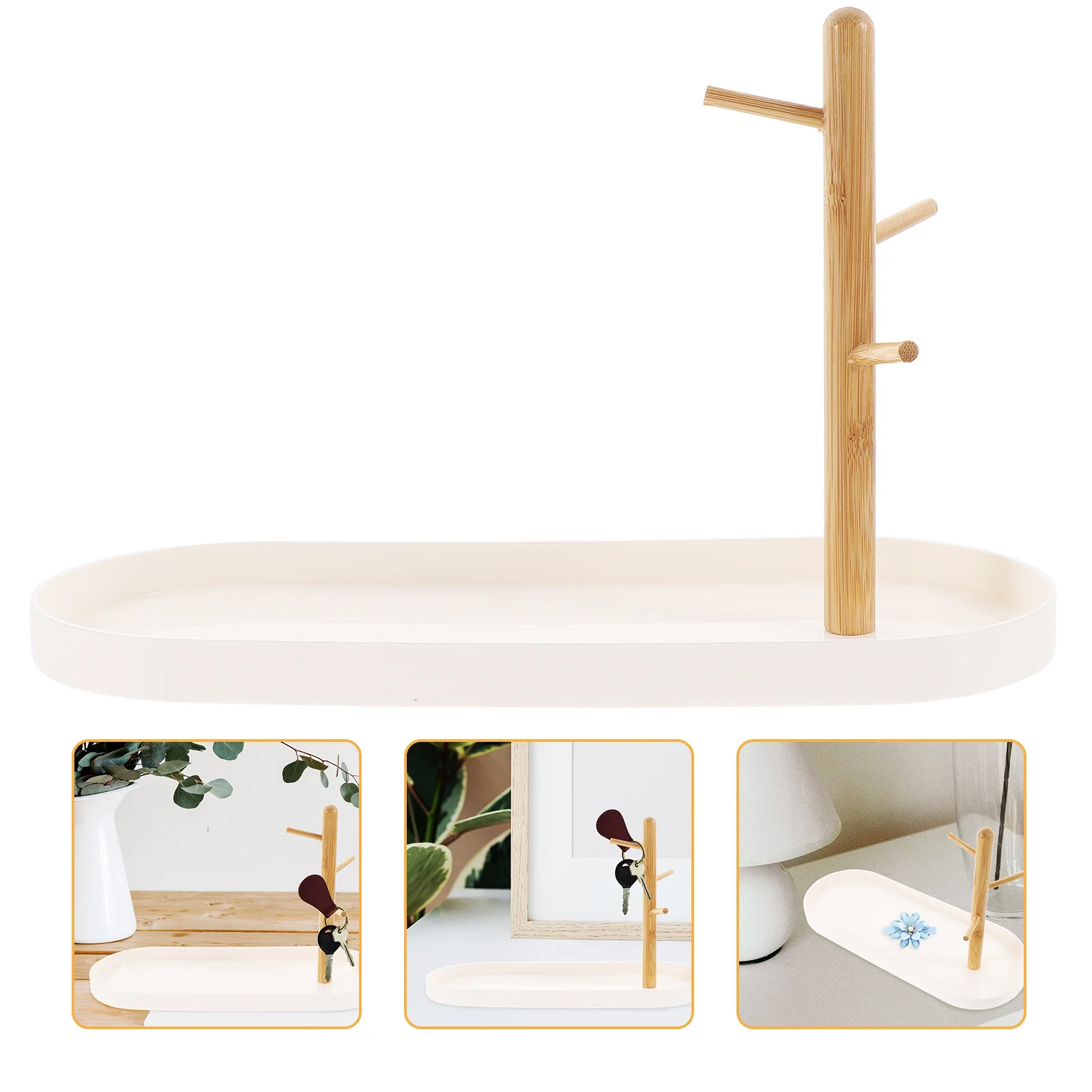 

Key Holder Jewelry Display ABS Wood Elegant Desktop Organizer Ring Tray Household Jewelry Dish Multi-Function Ring Holder