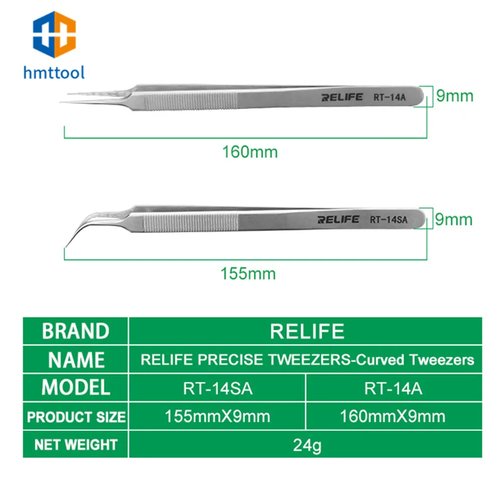 

RELIFE RT-14A/RT-14SA Mobile Phone Repair Tweezers Anti-static/slip Clip High Toughness Precision Fine Tip Plus Chip Repair Tool