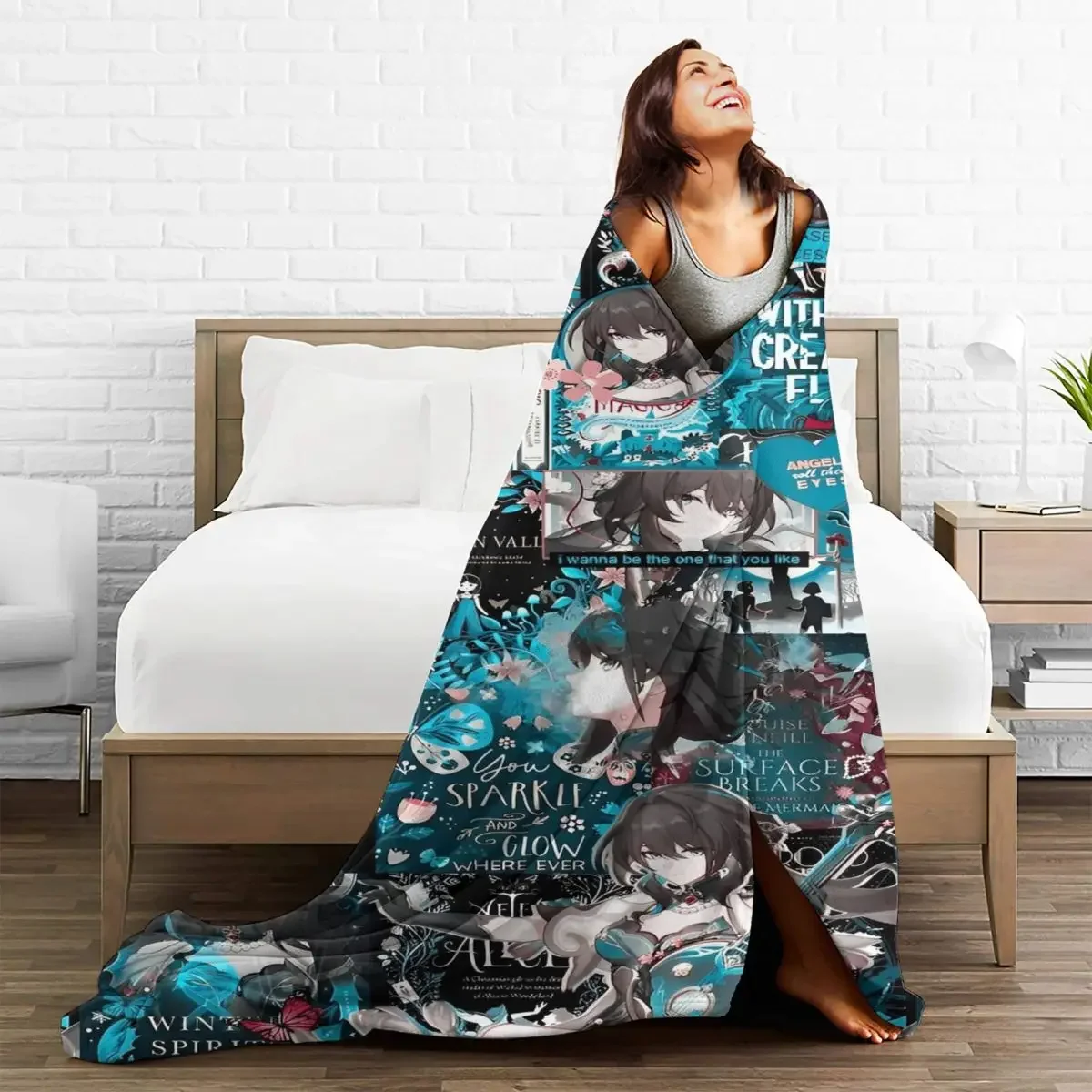 

Anime Honkai Baby Blanket Plaid Sofa Cover Flannel Summer Cartoon Thin Portable Throw Blanket for Home Couch Bedding Throws