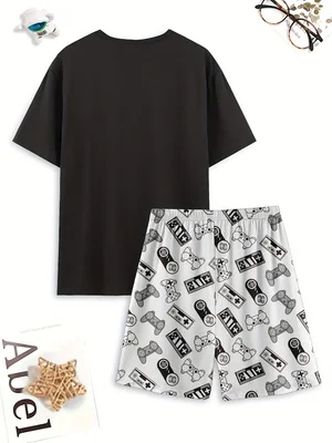 Conjunto de pijama con diseño de control de videojuegos, ropa cómoda para estar en casa en verano