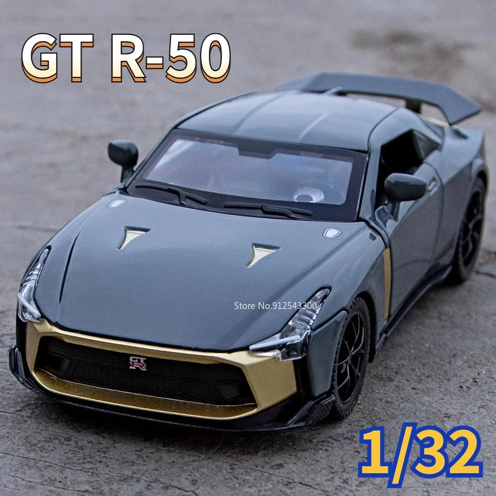 Scale 1:32 Nissan GTR50 Super Car Model Toy Diecast Metal Simulation Sound Light Vehicles Models for Children Collection Gift