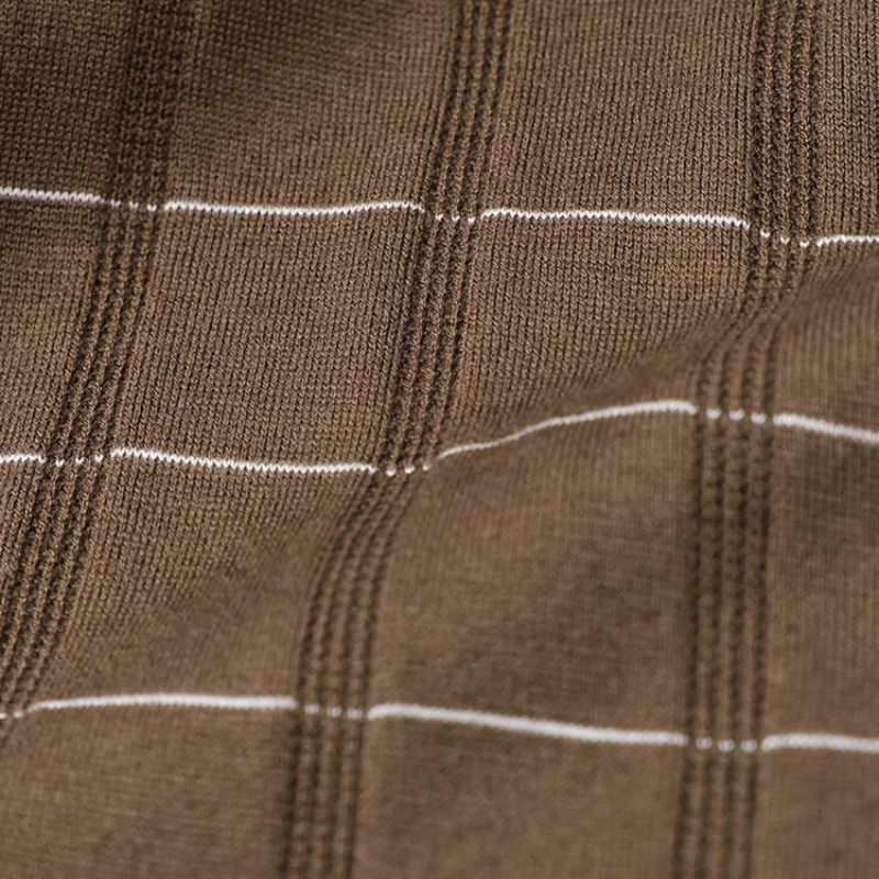 メンズチェック柄ニットプルオーバー、日常着用の多用途セーター、ビジネスカジュアルポロシャツストレッチシャツ、高品質