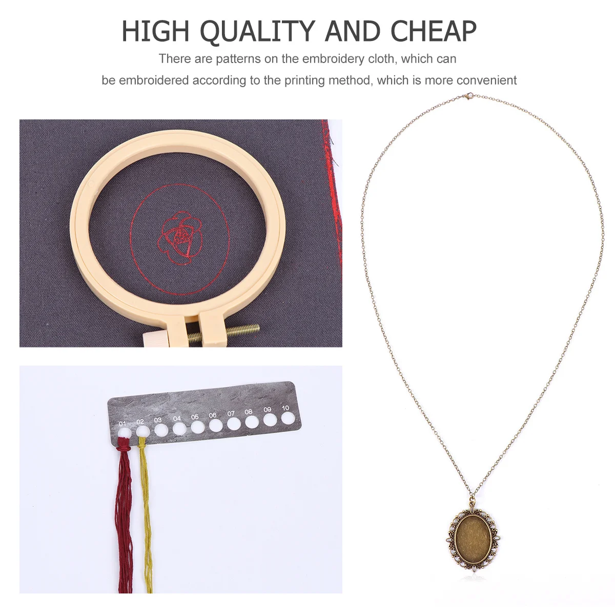 

1 Set Embroidered Floral Necklace Pendant Cotton Hemp Diy Kit Hand Sewing Crafts Cross Stitch Pendent Jewelry Making Kit For