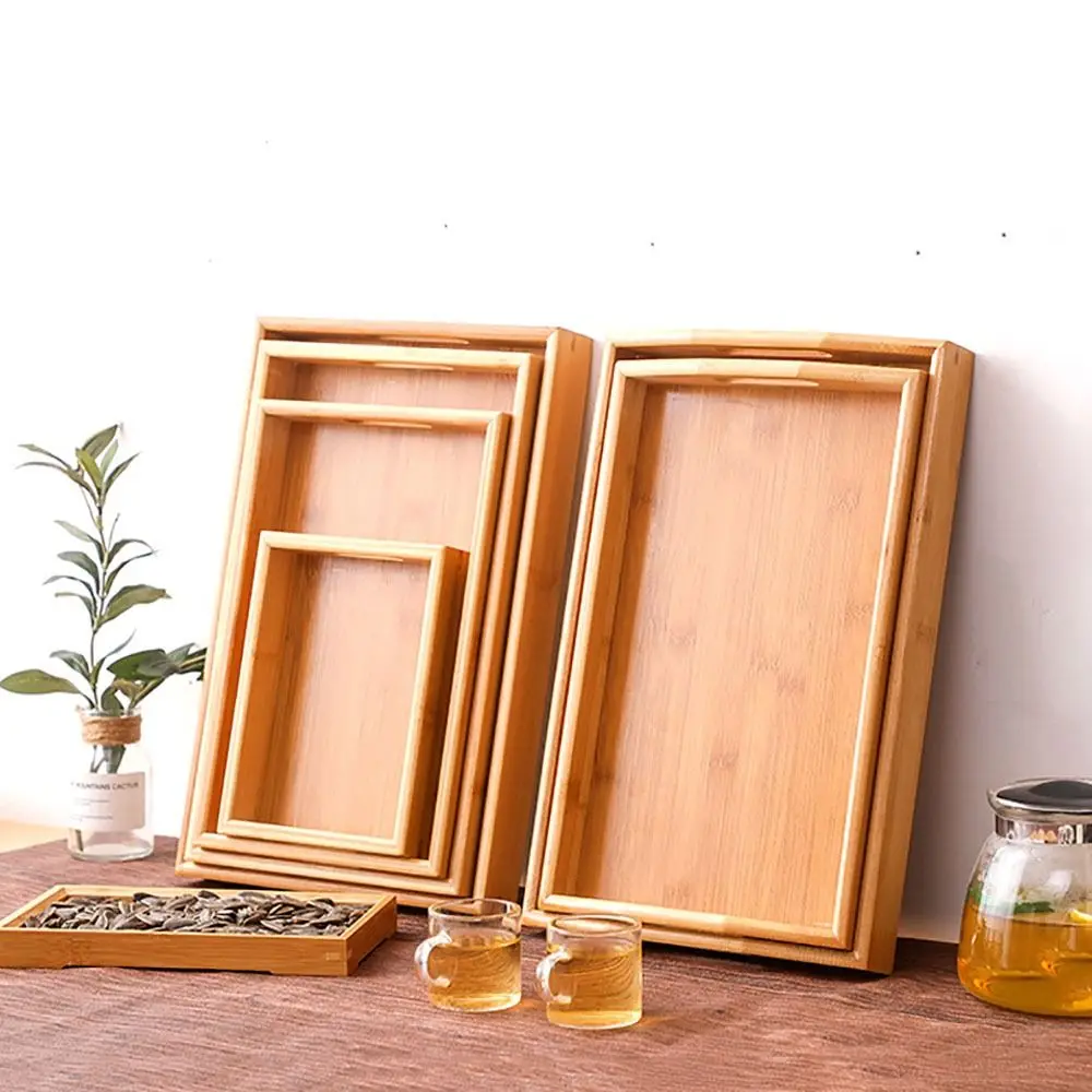 New Rectangular Storage Tray Bamboo Solid Wood Storage Plate household Water Cup Plate Home Living Room Tea Tray