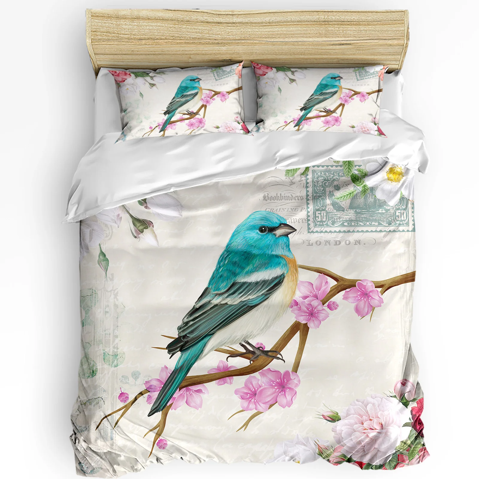 

Vintage Flowers Birds Duvet Cover with Pillow Case Custom 3pcs Bedding Set Quilt Cover Double Bed Home Textile