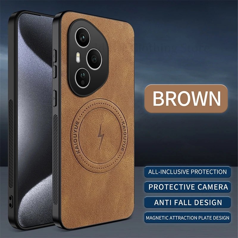 Casing Ponsel Tahan Benturan Bumper Lembut Kulit PU untuk Honor 400 Pro Penutup Belakang Magsafing Magnetik untuk Honor X8C X7C X9C X60 Pro Funda