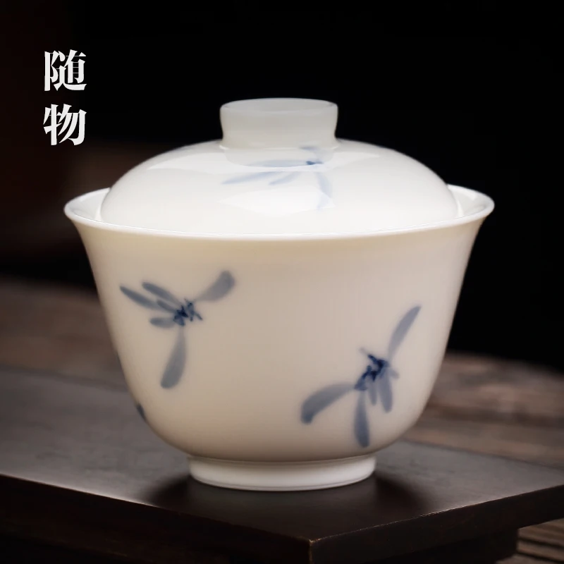 Jingdezhen Ceramic Lid Blue And White Porcelain Making Cup, Single Three Talent Tea Bowl,