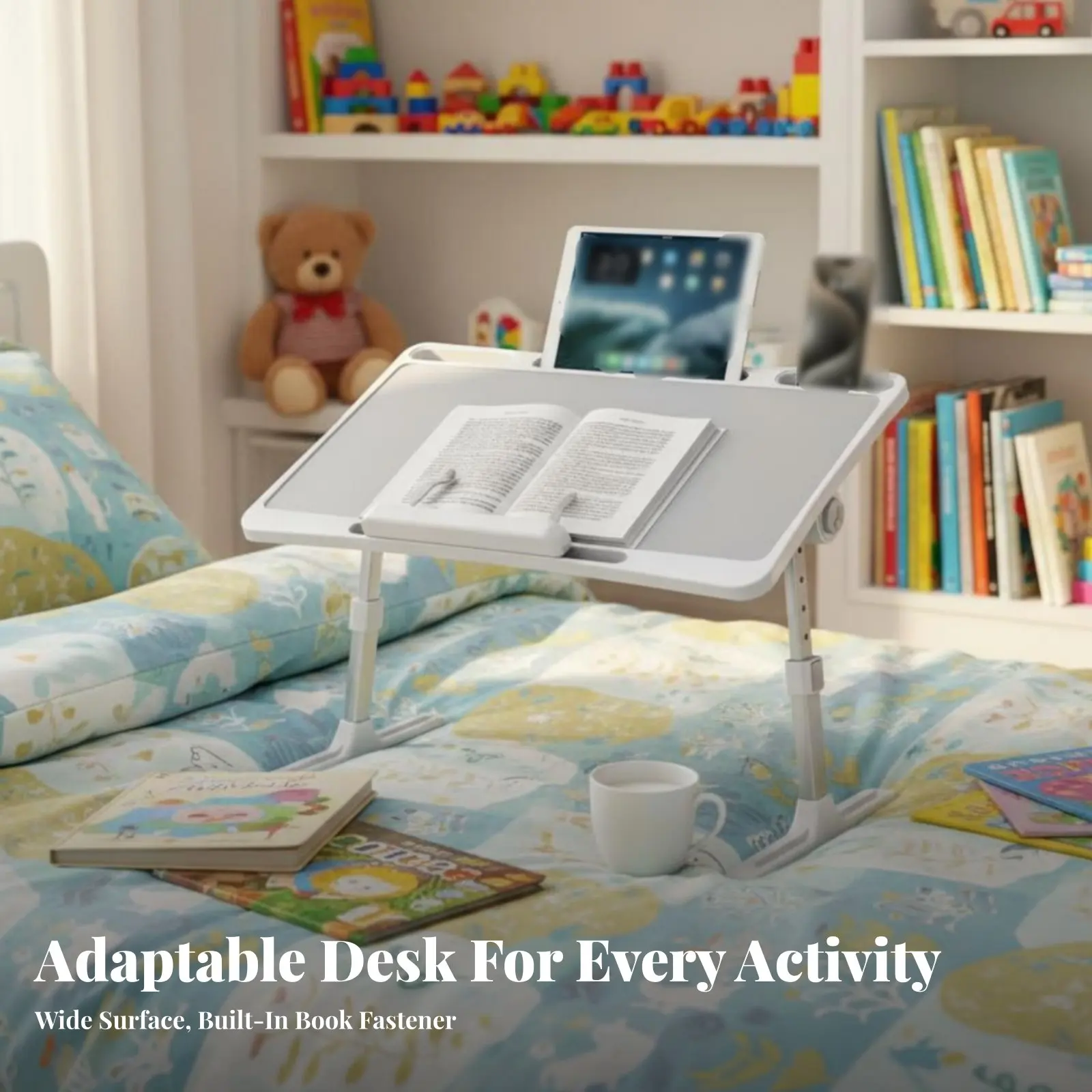 

Adjustable Tilting Bed Table Foldable Design Adjustable Computer Table Multi-Functional Built-in Sheet Holder for Children