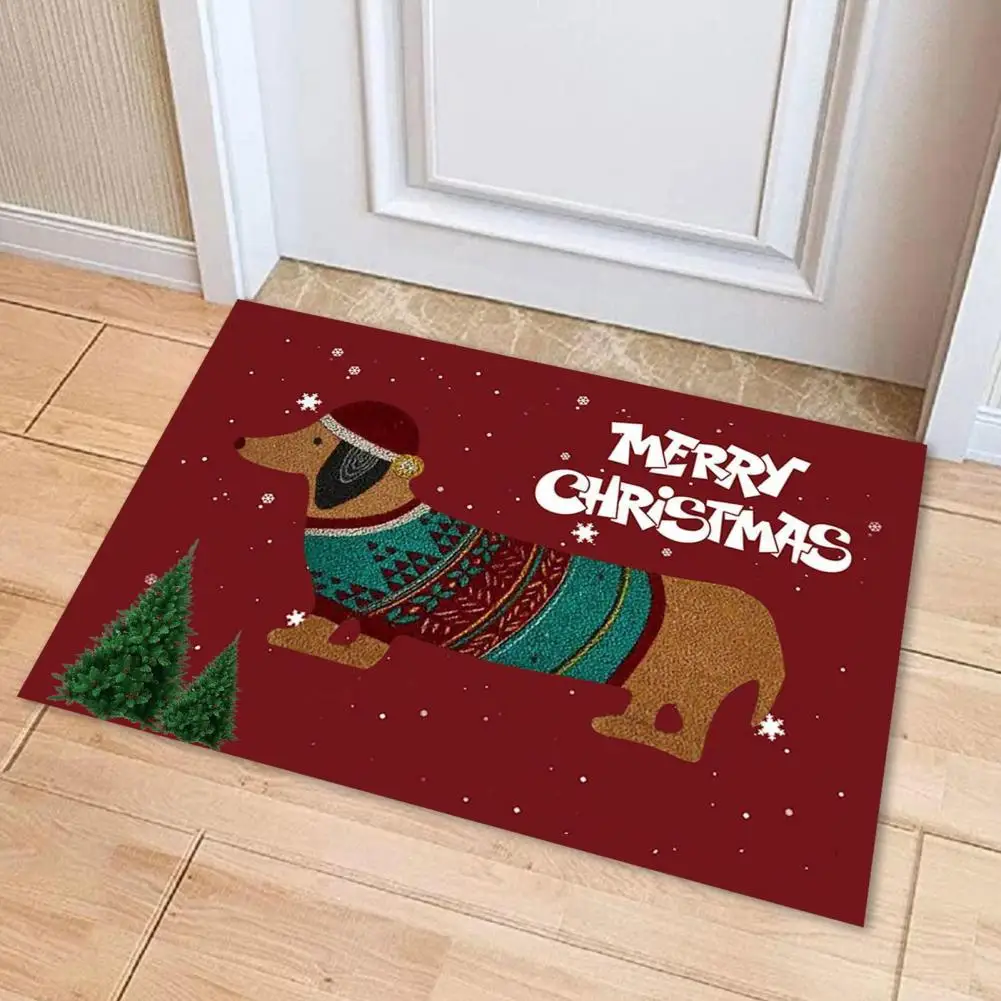 Christmas Dachshund Sausage Dog Doormat Non-Slip Easy to Clean Fun Winter Animal Welcome Mat for Indoor/Outdoor Use