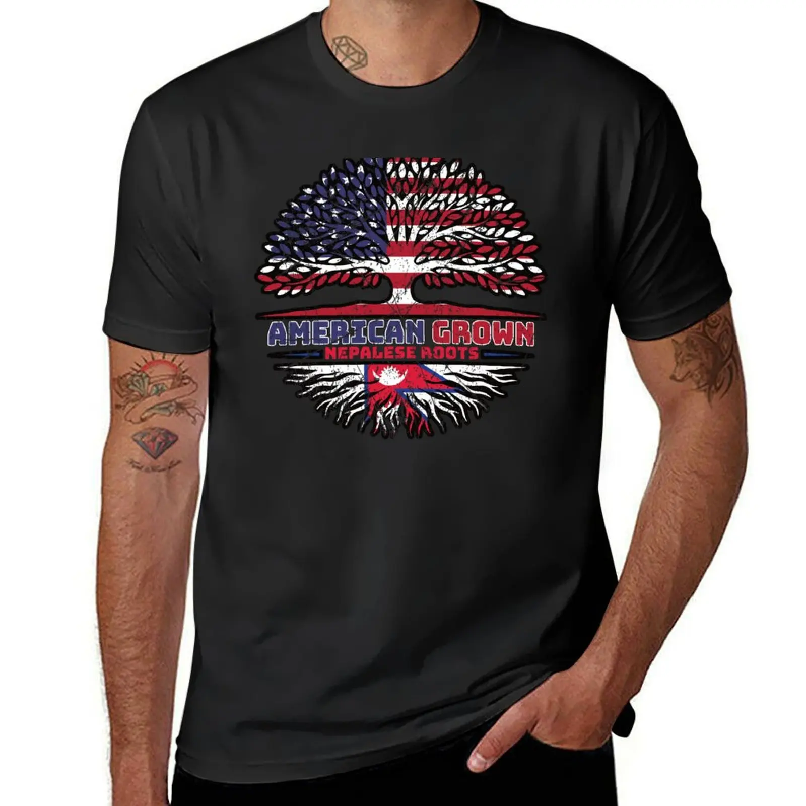 Nepalese Nepal US American USA United States Tree Roots Flag T-Shirt quick drying korean fashion mens clothing