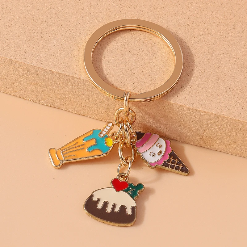 Niedlicher Lebensmittel-Schlüsselanhänger aus Emaille, Sommergetränk-Kuchen-Anhänger, Schlüsselringe für Damen und Herren, Auto-Schlüsselanhänger, Handtaschen-Anhänger, DIY-Zubehör – Detail 6
