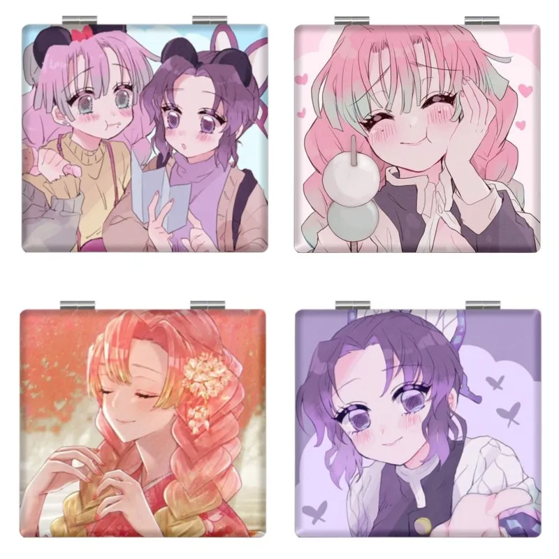 7×6cm Demon Slayer, Kimetsu no Yaiba, Folding Double-sided Makeup Mirror, Anime Cute, Portable Travel, Girls, Magnifying, Square