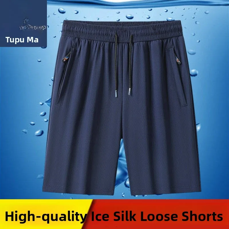 

Ice Silk Qui Dry Five-Quarter Men's orts Loose Fit Summer Beach Pants Breathable Comfortable mid Waist Dad Trousers