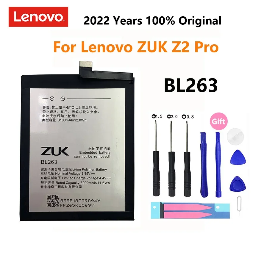 

100% Original 3100mAh BL263 Battery For Lenovo ZUK Z2 Pro Z2Pro Z2121 Mobile Phone Replacement Batteries Bateria