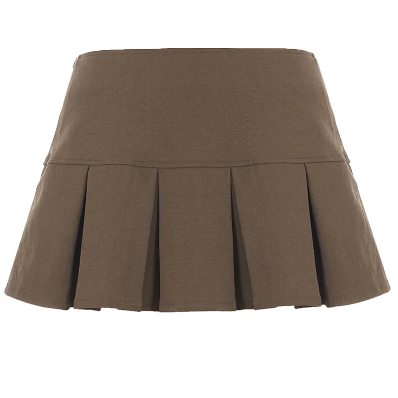 retro street style double breasted pleated low waist skirt fashionable casual spicy girl style short skirts for women
