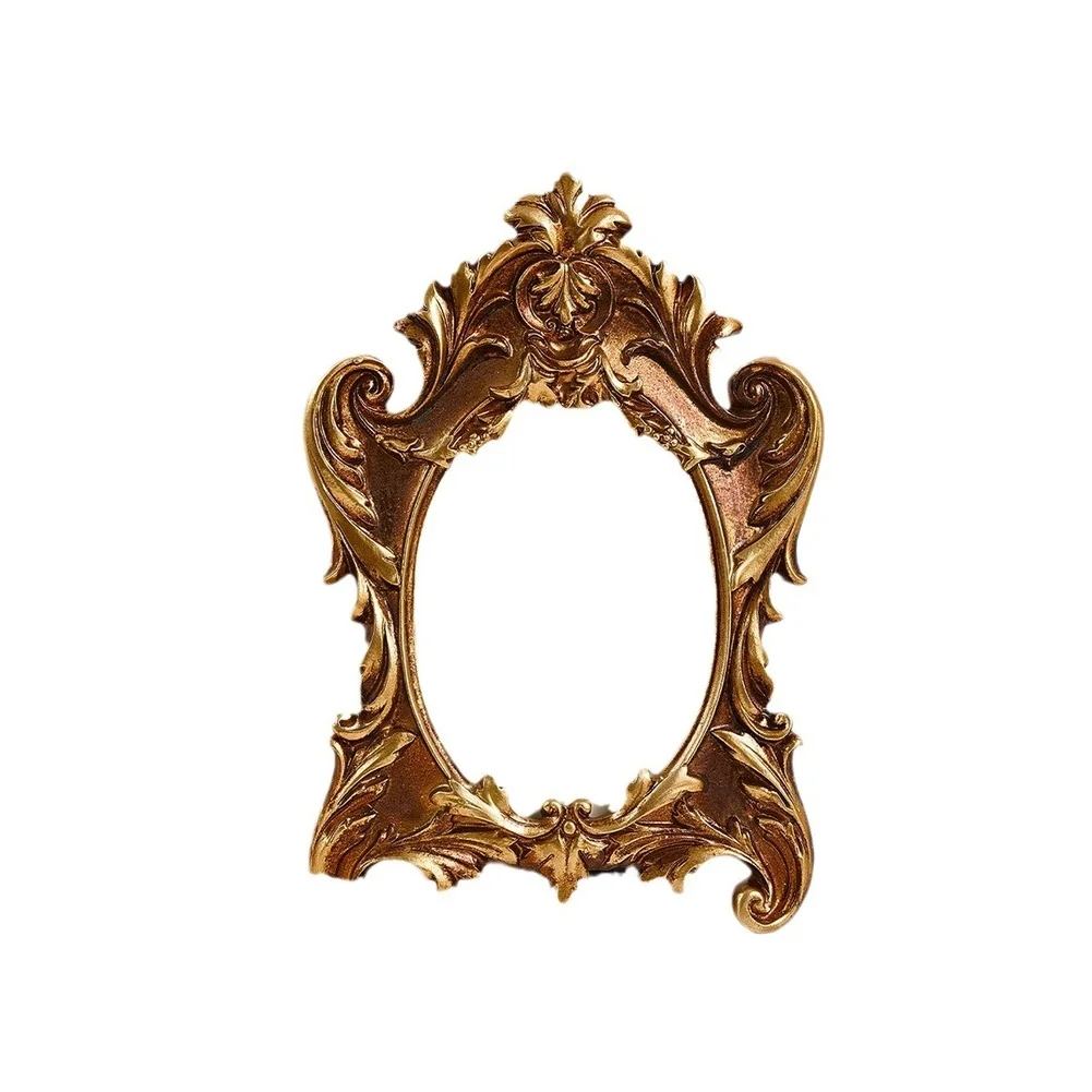 Elegant 4x6 Inch Oval Photo Frame in Gold Resin with Detailed Sculpture Work and Complimentary Insert Paper for Decor