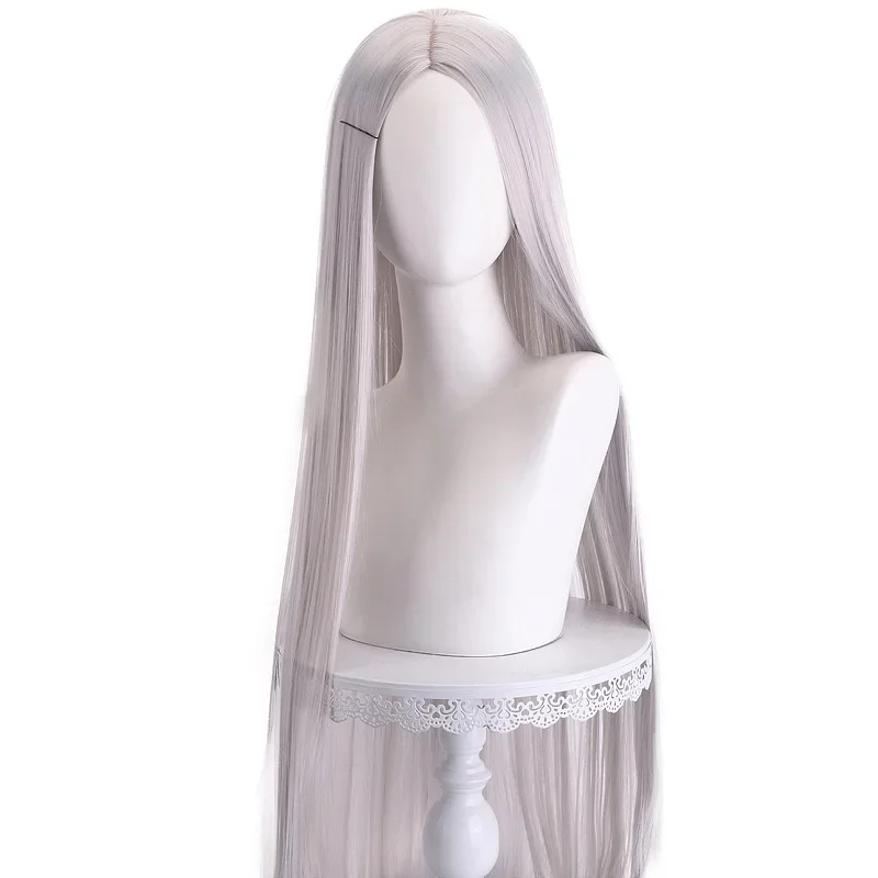 Lange gerade Cosplay-Perücke, 100 cm, Mittelscheitel, zentraler Split, blond, rosa, rot, lila, hitzebeständige Kunsthaar-Perücken