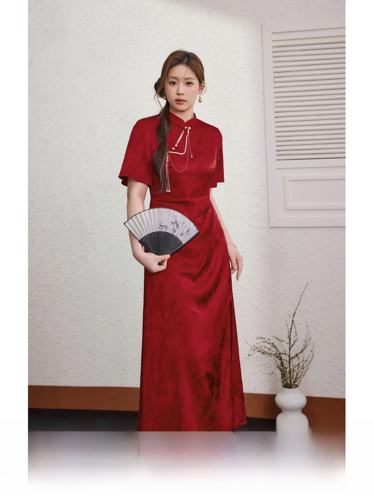 Boda roja Dr nuevo chino Sle verano cintura alta A-Line Midi Dr Materni Dr idioma azul talla grande Mujer Dr