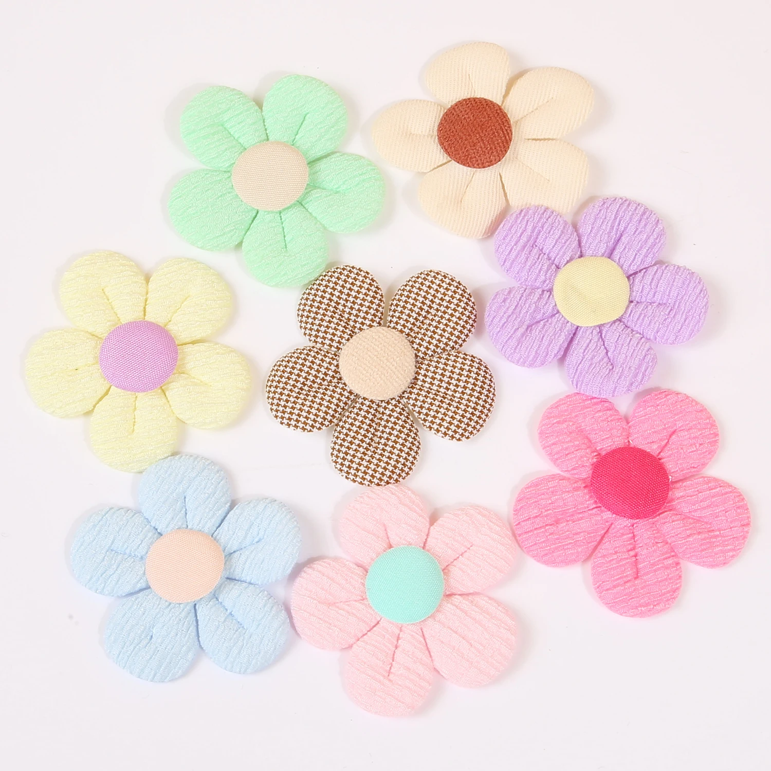 60pcs Fabric Color-Blocked Flower Accessories for DIY Hair Accessories Clothing Gift Bag Hat Brooch Decor Material
