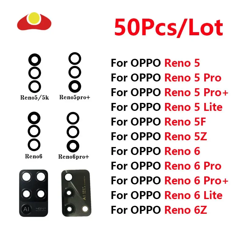 50Pcs For OPPO Reno 5 Pro 5 lite 5Z 5F 6 Pro Plus 6 lite 6Z 4G 5G Back Rear Camera Glass Lens with Sticker Replacement