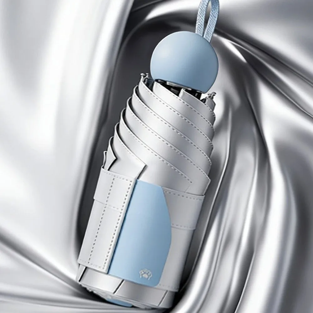 UV Protection Titanium Silver Sun Umbrella Portable Lightweight Capsule Folding Umbrellas Suitable for Both Sun and Rain