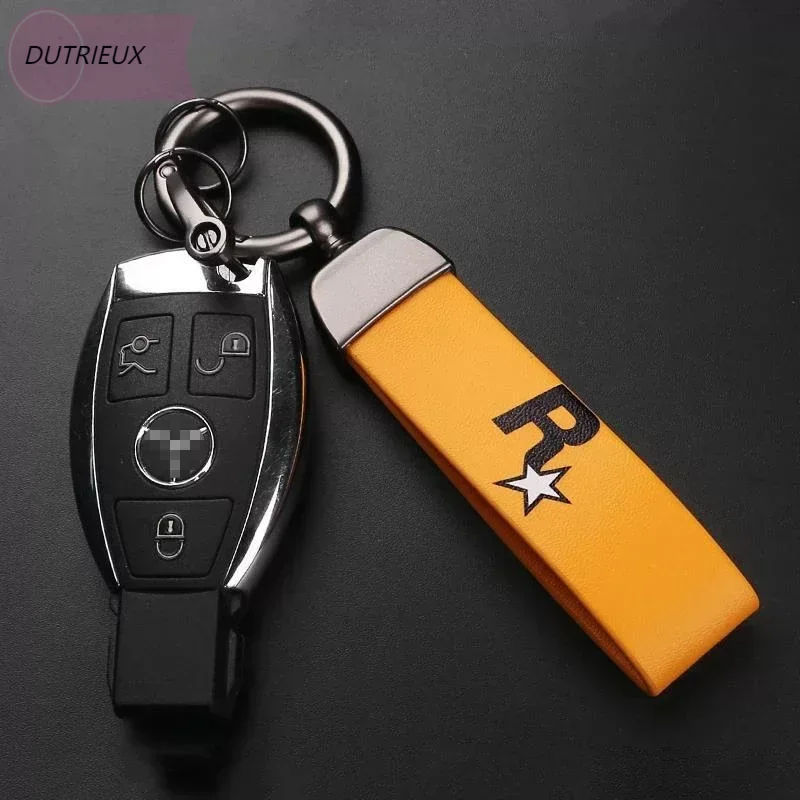 Car Key Chain Rockstar KeyChain PU Leather Lanyard Key Rings Pendant High Quality Zinc Alloy Car Accessories Fashion Keyrings