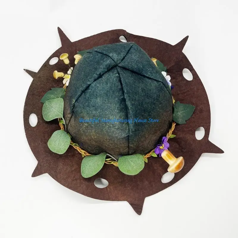 

E56A Halloween Party Witch Hats Party Wide Brim with Flower Mushroom Accessory
